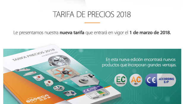 Nuevos productos y equipos de ventilación eficientes en la Tarifa 2018 de Sodeca