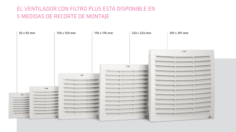 El ventilador con filtro plus de STEGO está disponible en 5 medidas de recorte de montaje