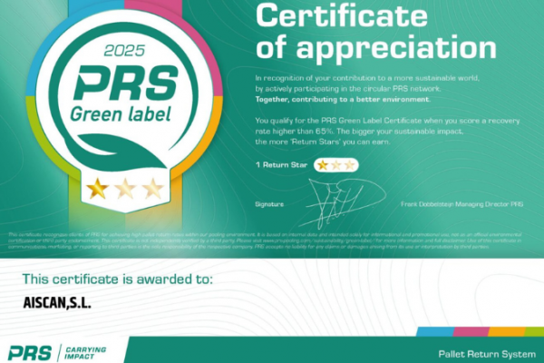 Aiscan obtiene el Sello Verde PRS 2025 por su logística circular