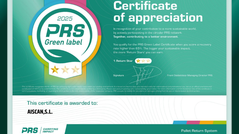 Aiscan obtiene el Sello Verde PRS 2025 por su logística circular